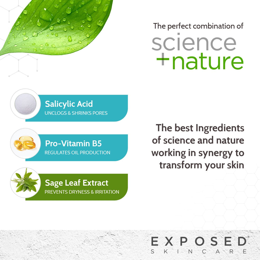 Exposed Skin Care provitamin B5 imagery suggests skin hydration support.
