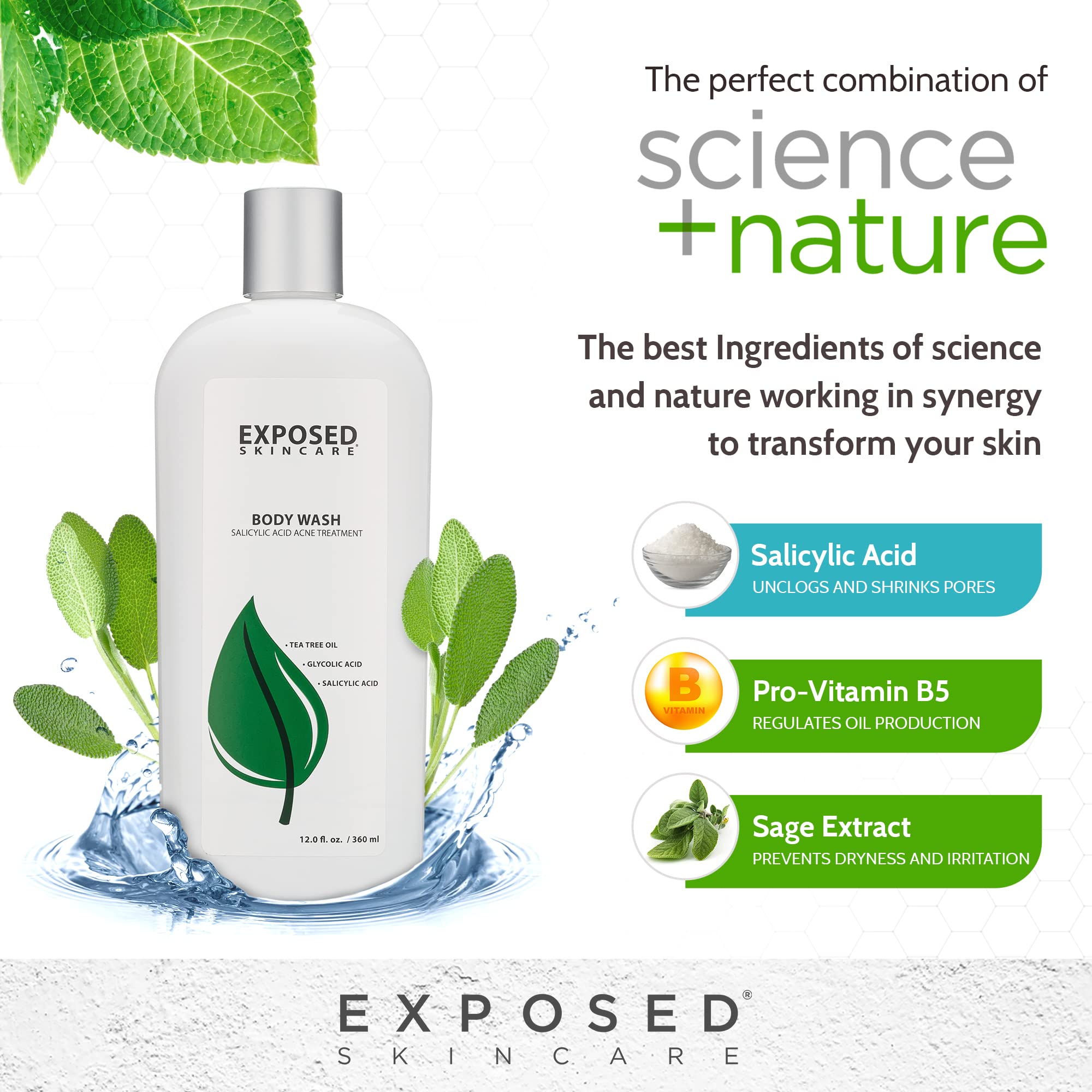 Exposed Skin Care salicylic-acid action portrait emphasizes pore cleansing and oil balance