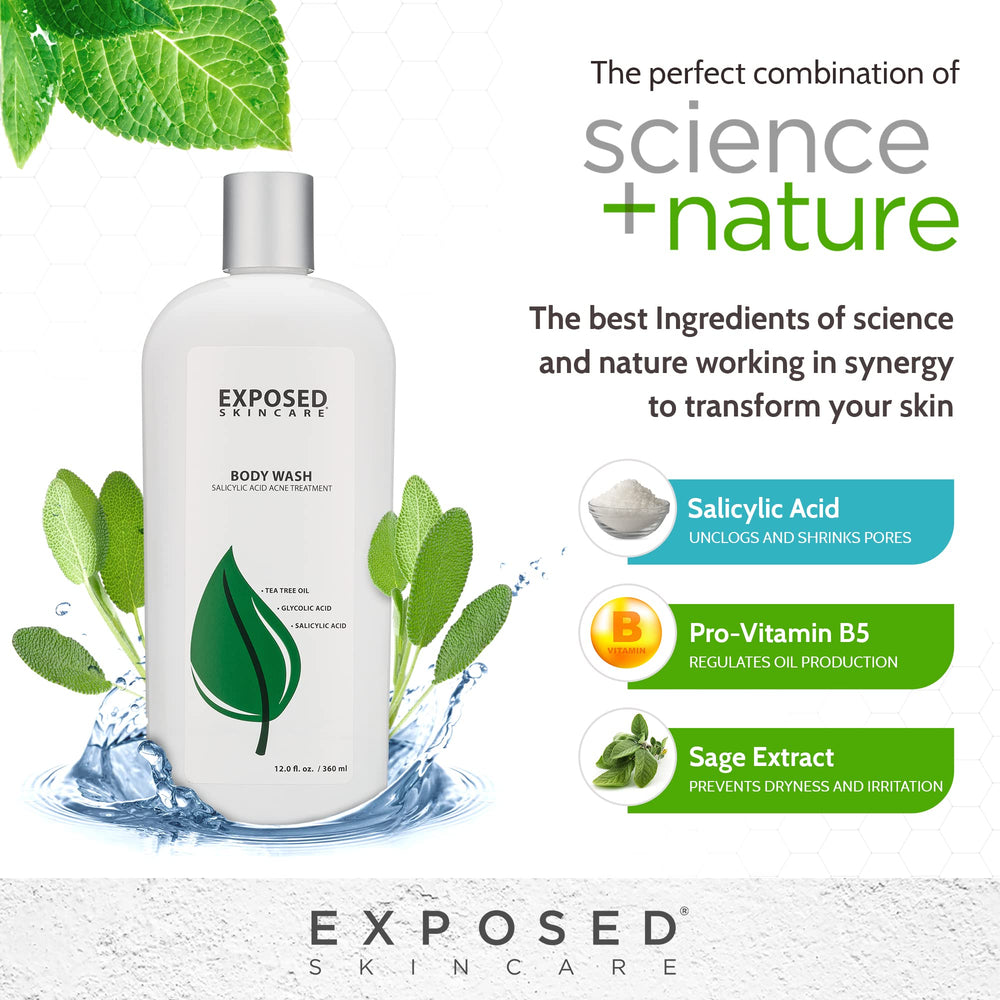 Exposed Skin Care salicylic-acid action portrait emphasizes pore cleansing and oil balance