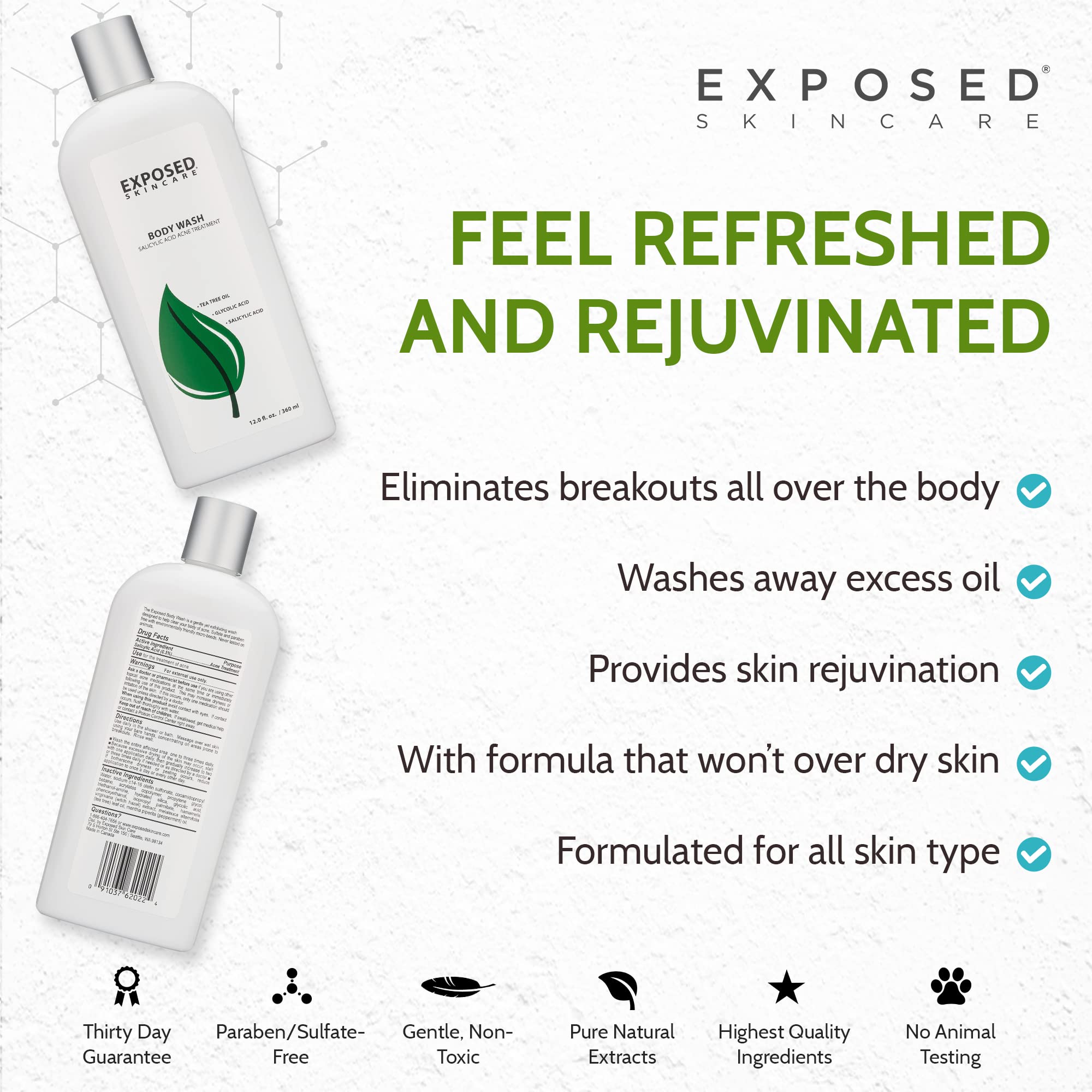 Exposed Skin Care tea-tree-oil ingredients scene conveys natural cleansing and soothing feel