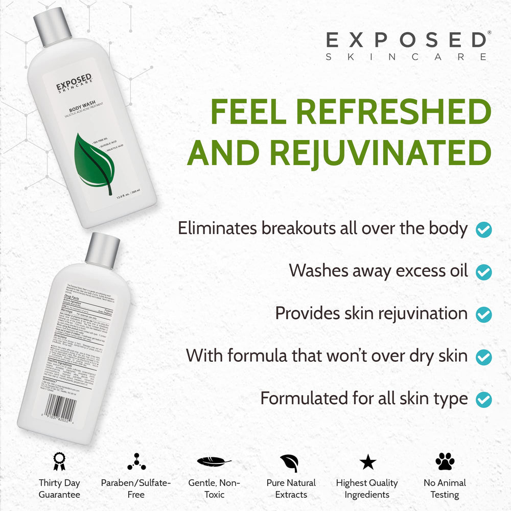 Exposed Skin Care tea-tree-oil ingredients scene conveys natural cleansing and soothing feel