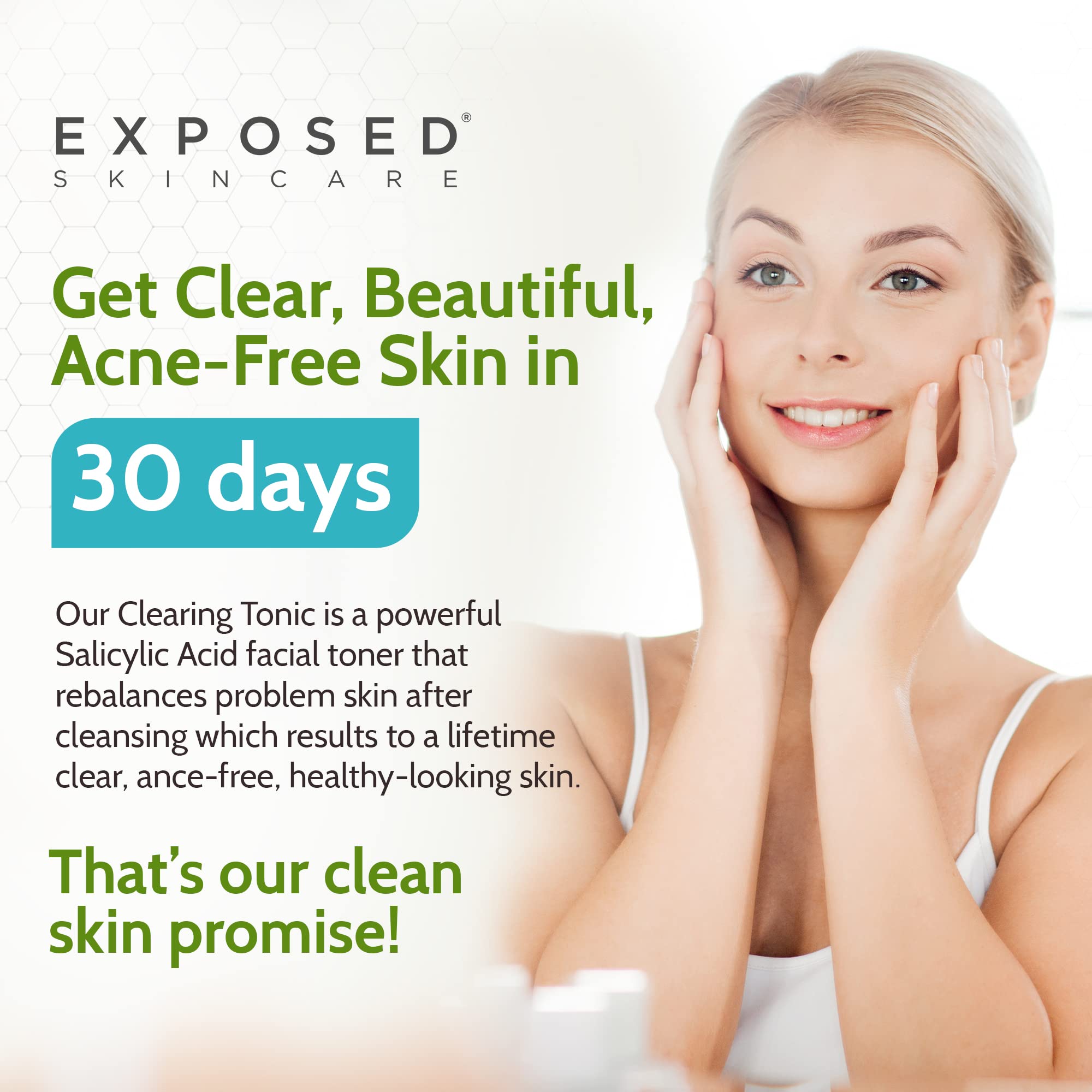Exposed Skin Care toner application on skin illustrates revitalized, refreshed complexion.