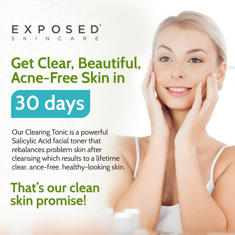 Exposed Skin Care toner application on skin illustrates revitalized, refreshed complexion.