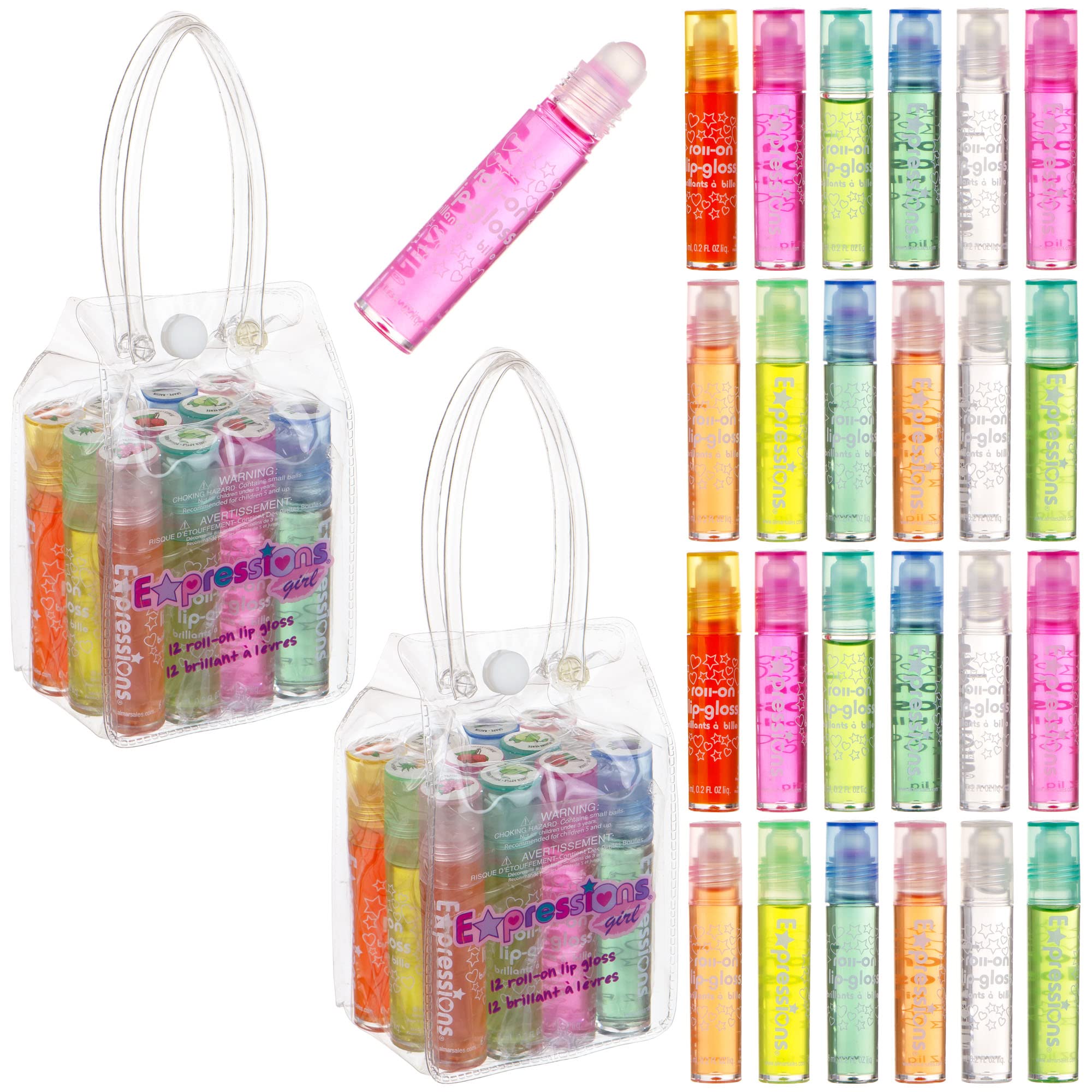 Expressions girl carrying case shows portable lip gloss kit for easy travel.