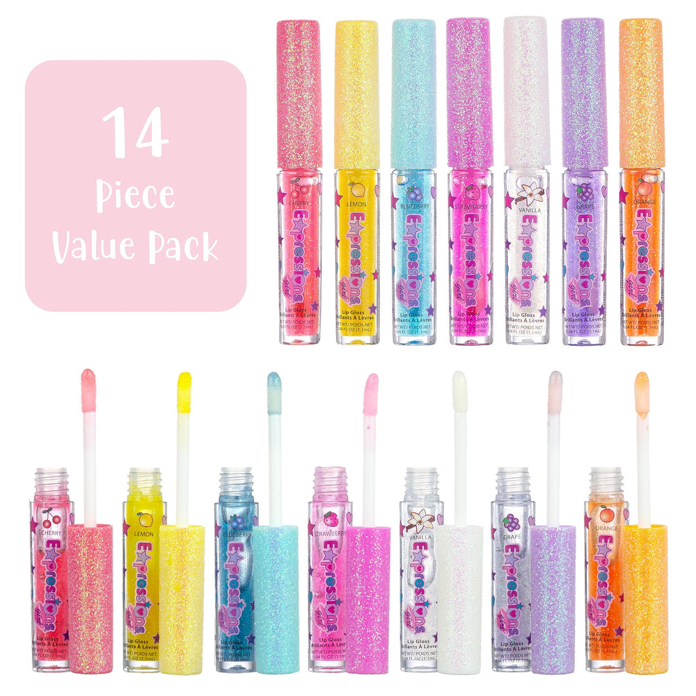 Expressions Girl two packs of seven flavored gloss wands offering glittery hi-shine finish