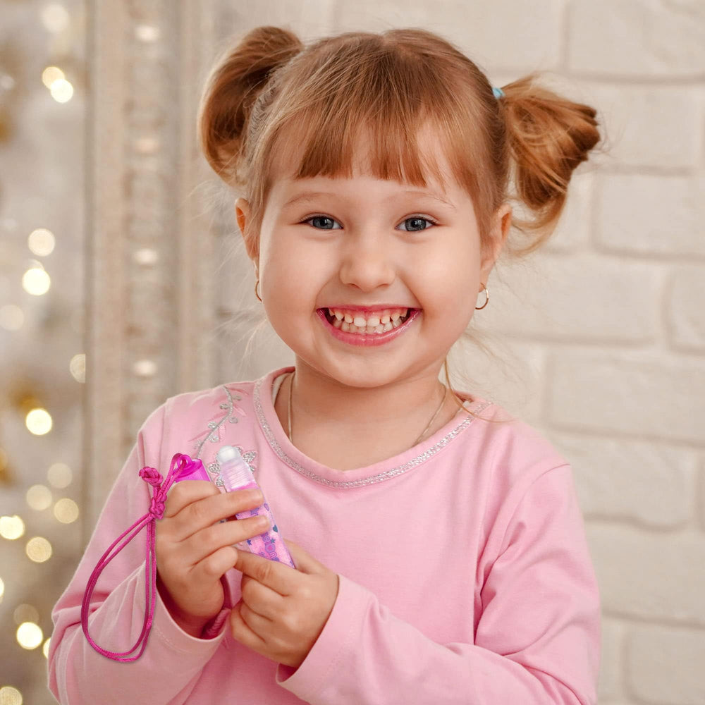 Expressions lip gloss necklace pack worn around neck shows wearable glossy shine.