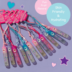 Expressions lip gloss necklace pack rollerball application shown for smooth on-the-go gloss.