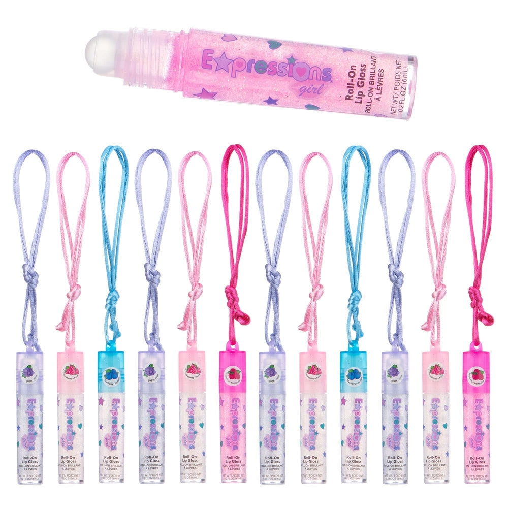 Expressions lip gloss necklace pack variety flavors display for gifting and fashion.