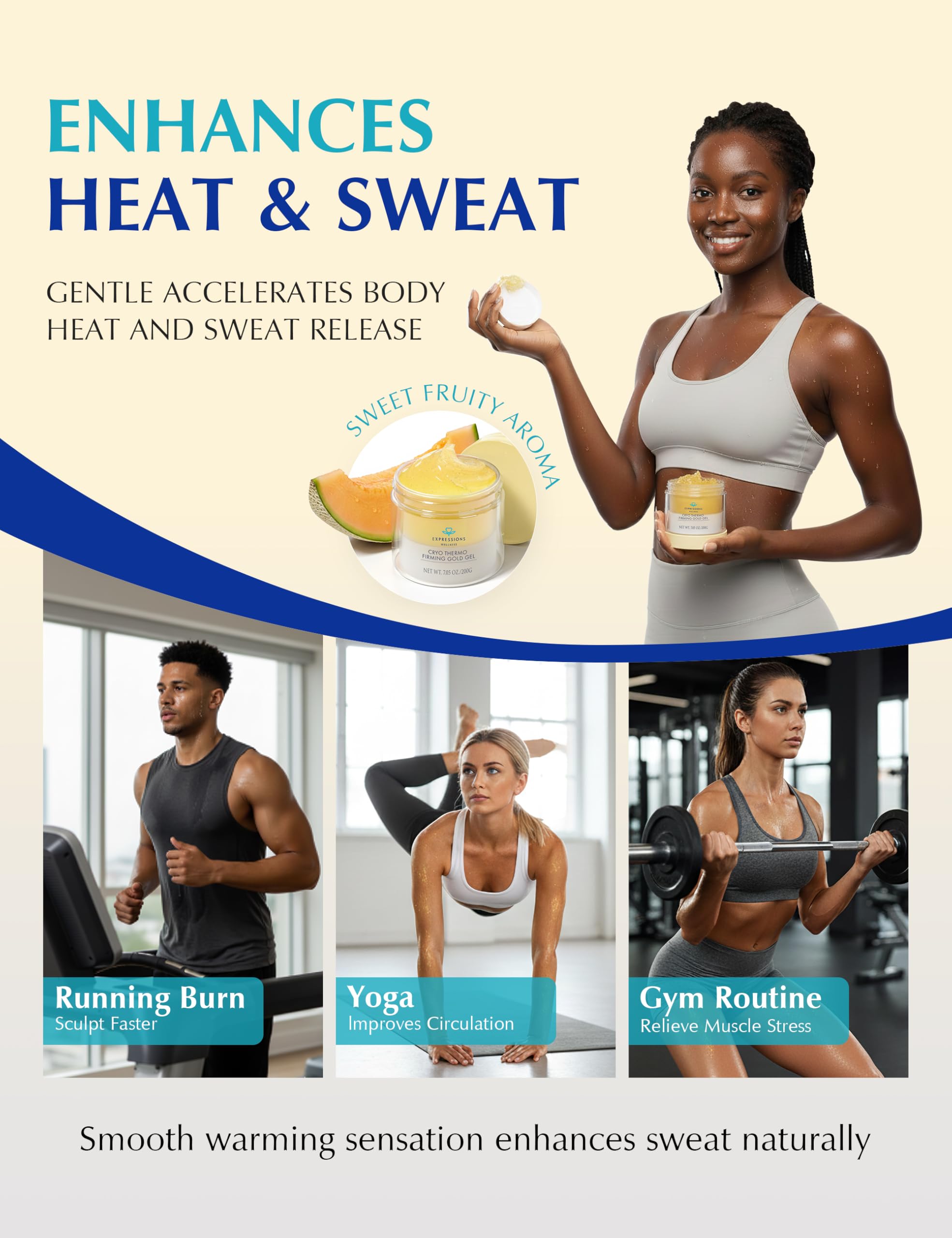 Expressions Wellness sweating action on belly and thighs suggests potential slim-contour look after sessions