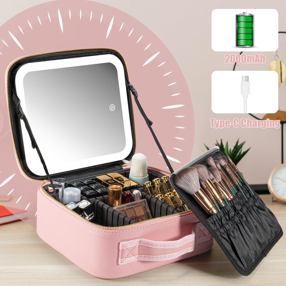 Extrei Gent portable makeup case fits in a suitcase for easy travel.