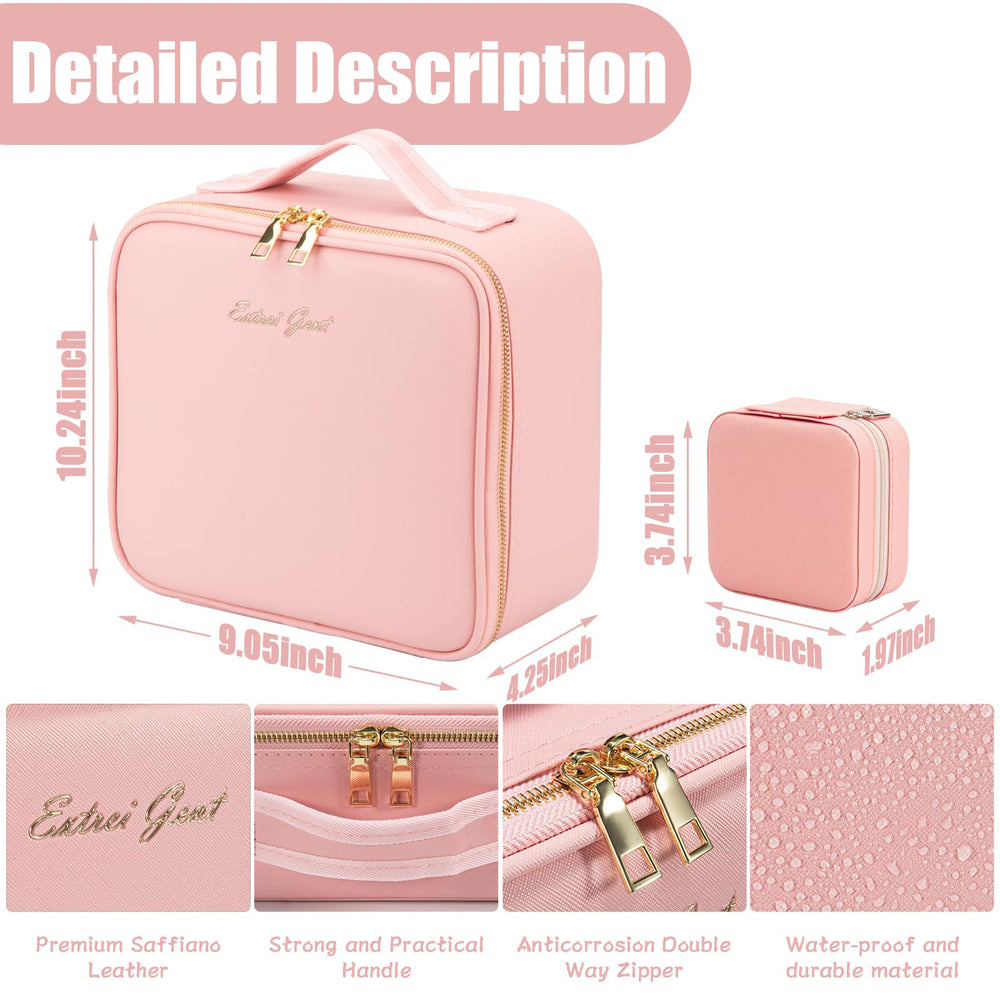 Extrei Gent makeup travel case with LED mirror open showing adjustable brightness for precise makeup.