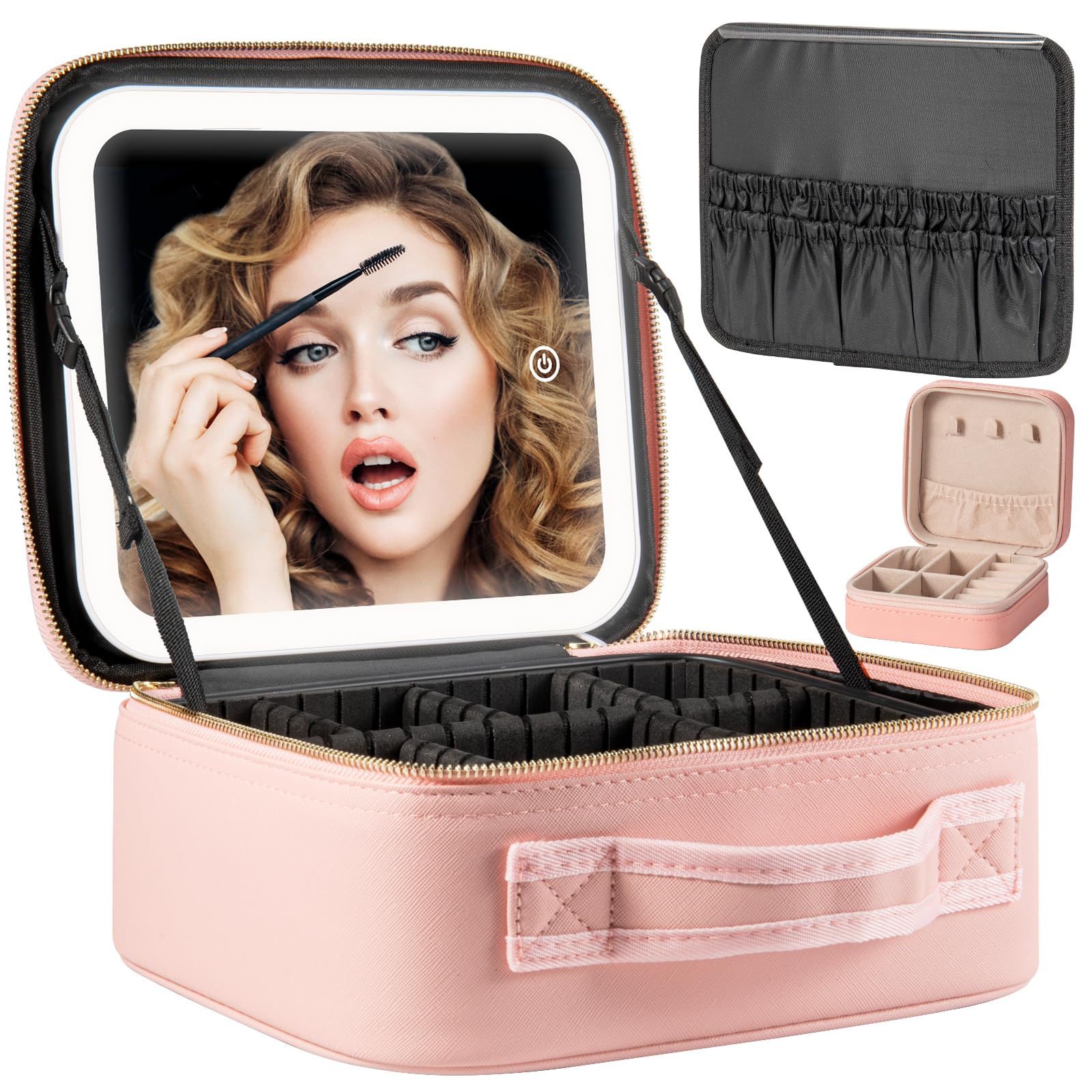 Extrei Gent makeup travel train case with mirror closed for compact on-the-go storage.