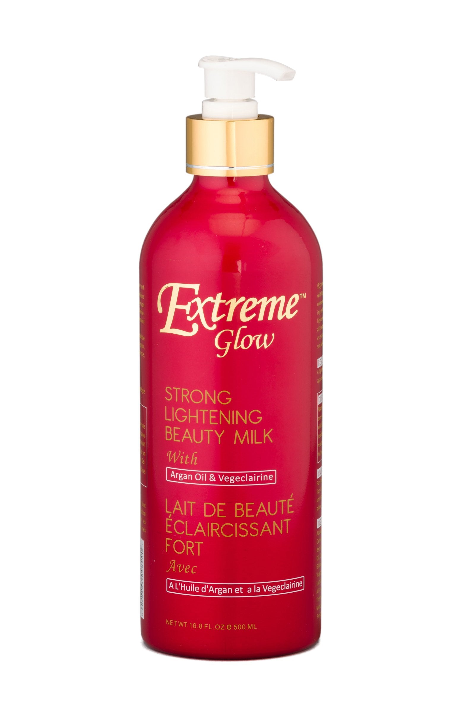 Extreme Glow strong lightening beauty milk bottle front view showing creamy body lotion texture