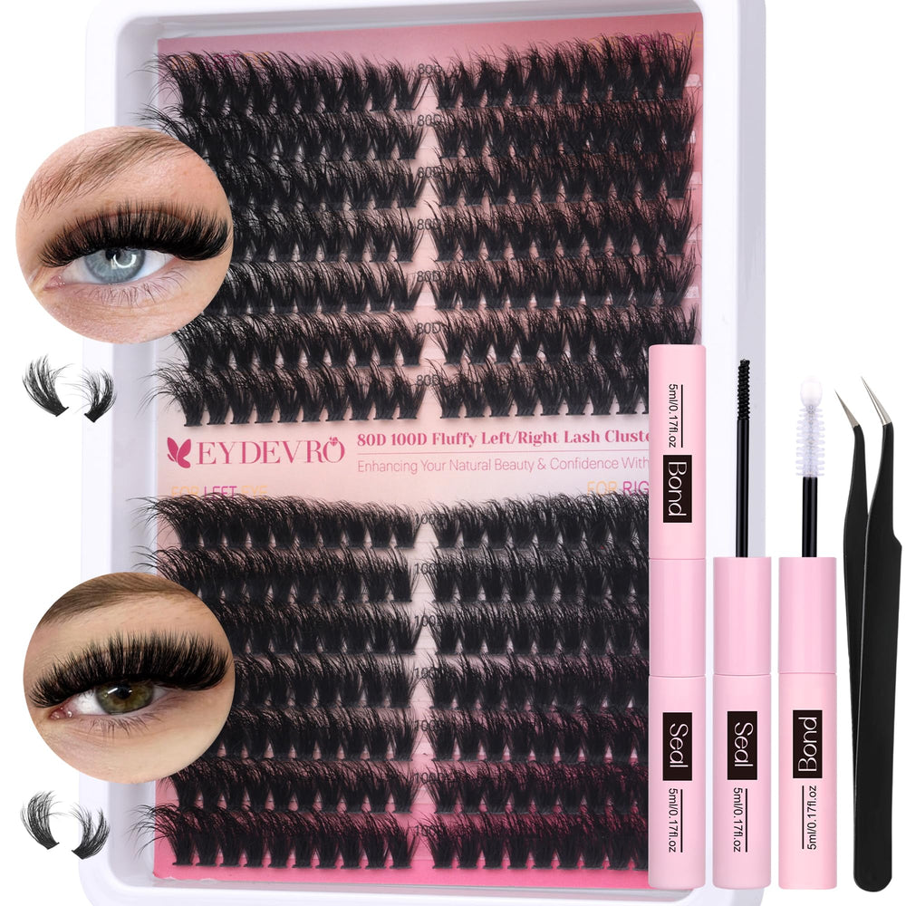 EYDEVRO fluffy lash clusters kit collection showing 14–18mm variety for mega volume looks