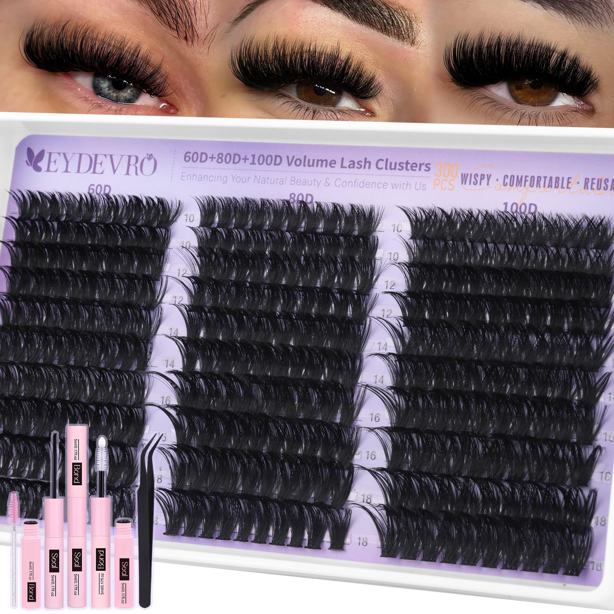 EYDEVRO Lash Clusters Kit close-up shows dramatic volume lashes.