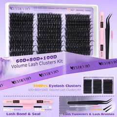 EYDEVRO lash clusters kit reveals D-curvature wispy volume for a 3D flutter.
