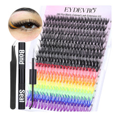 EYDEVRO lash extension kit with colorful clusters for festival looks and vivid style.