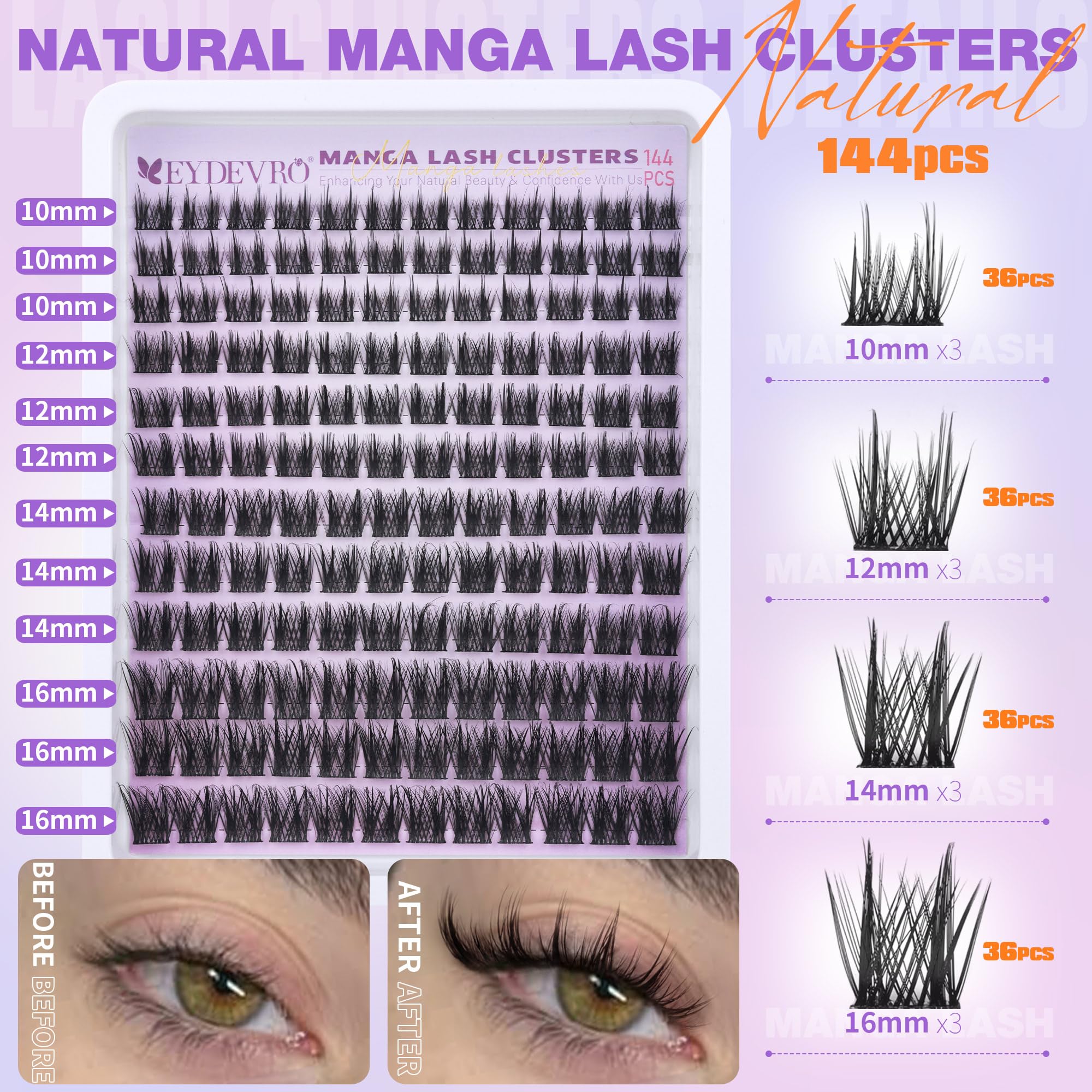 EYDEVRO manga lash clusters outer 16mm for dramatic outer lift