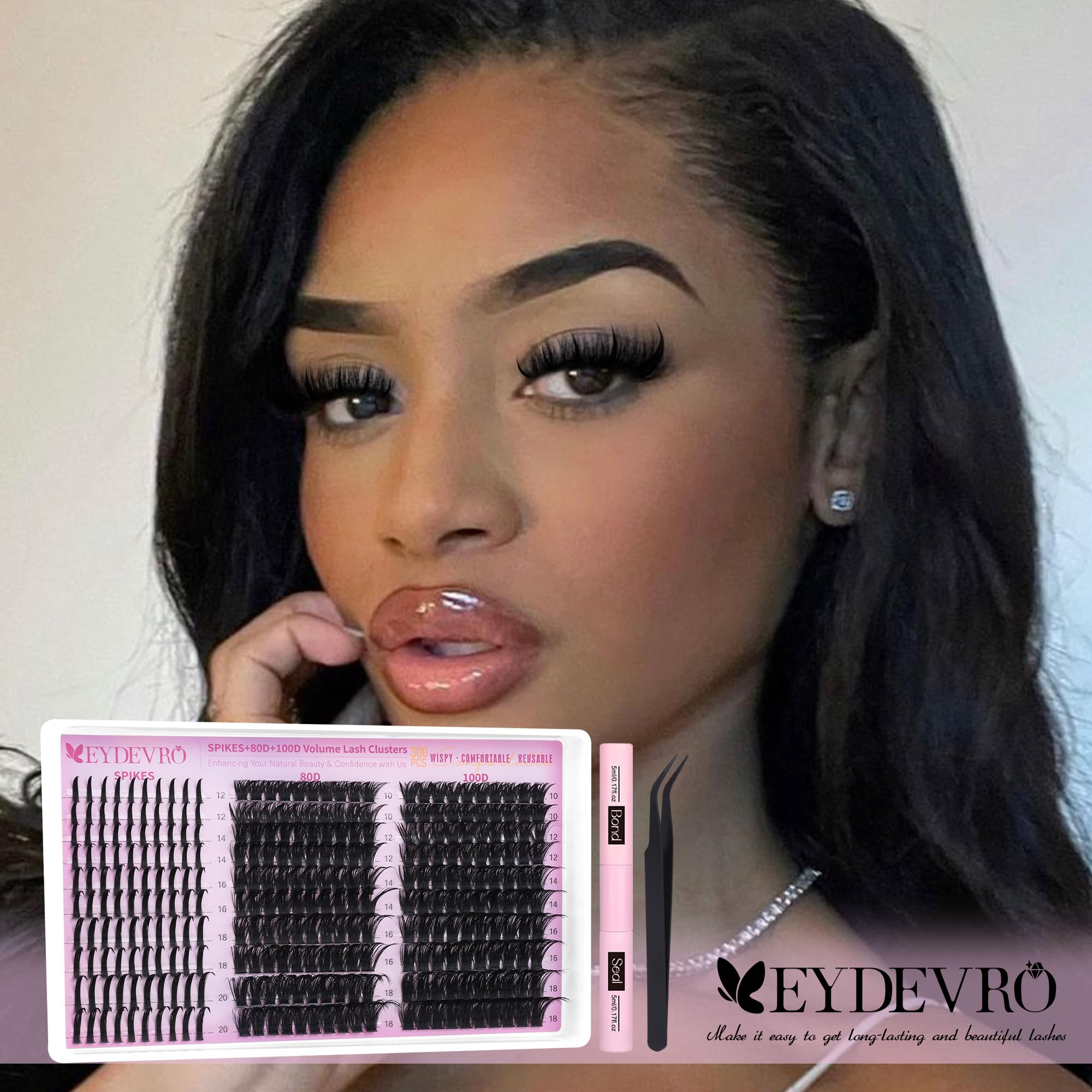Wispy-volume look achieved with EYDEVRO lash clusters