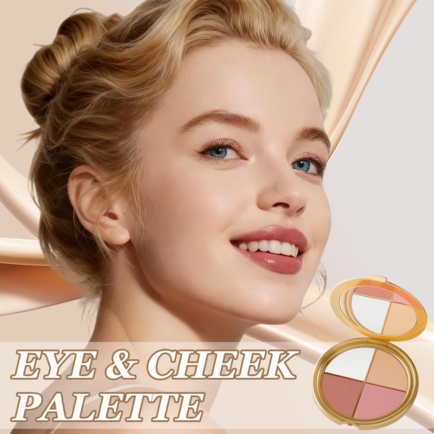 Eye & Cheek Palette application-tips illustrate easy multi-use for travel-ready kit.