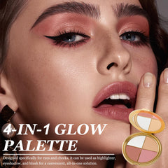 Eye & Cheek Palette swirl-blush highlight demonstrates buildable glow for cheeks and eyes.