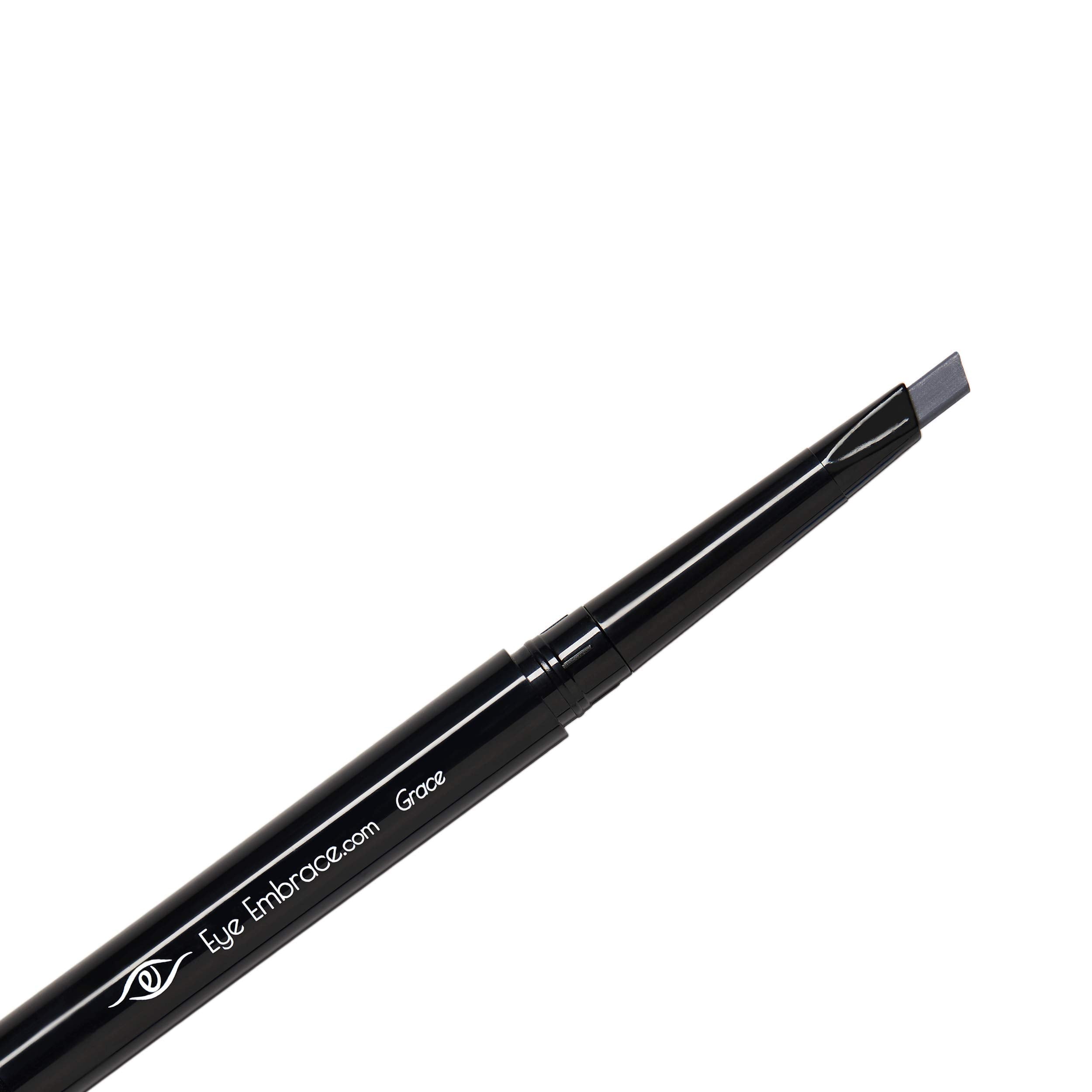 Eye Embrace Grace medium-gray pencil close-up with Diamond Wedge tip for precise brow definition.