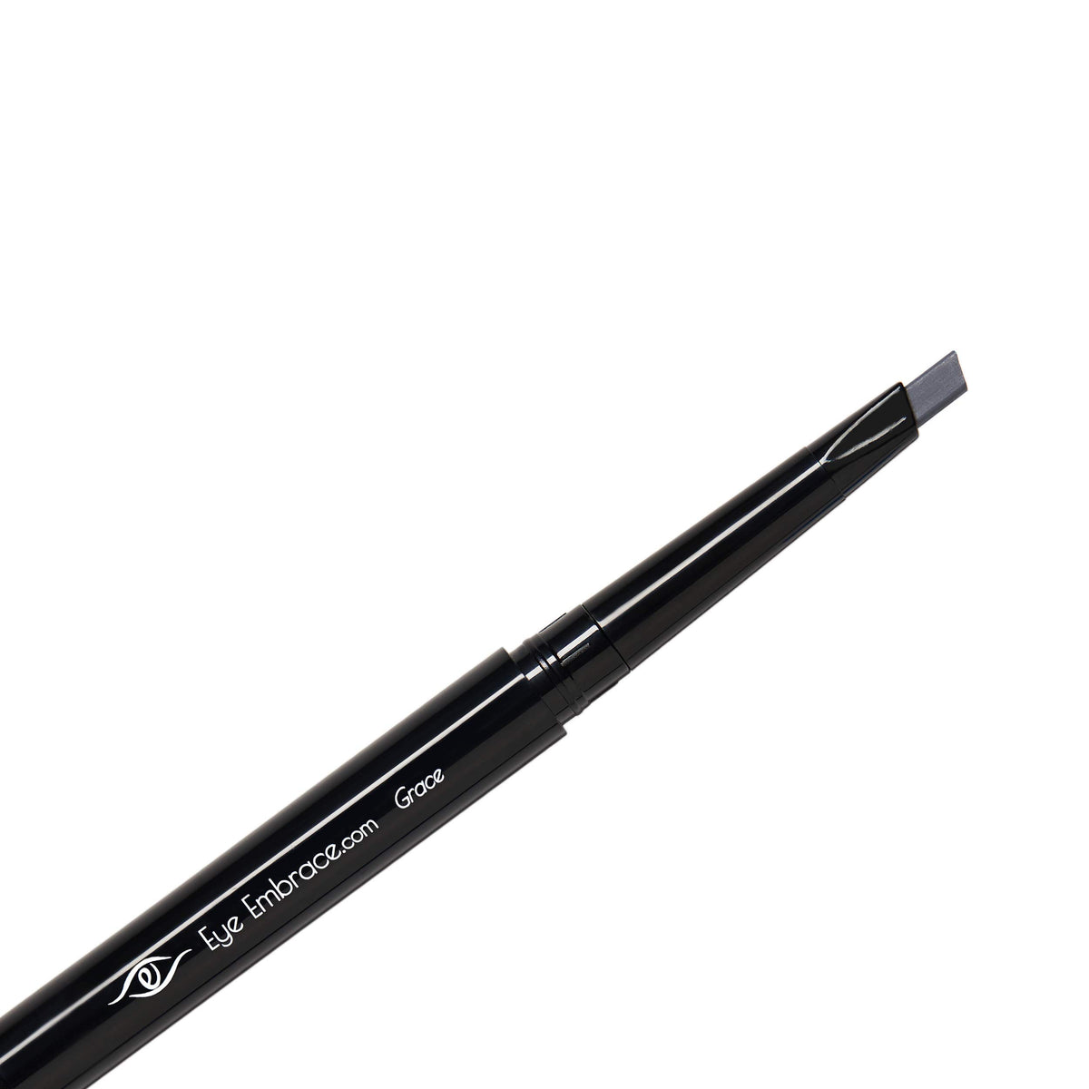 Eye Embrace Grace medium-gray pencil close-up with Diamond Wedge tip for precise brow definition.