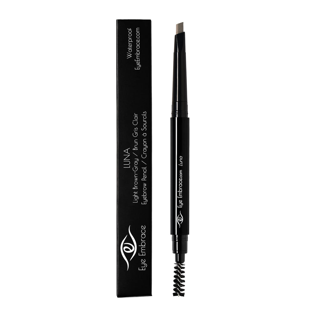 Eye Embrace Luna spoolie brush in action for blending and grooming brows naturally.