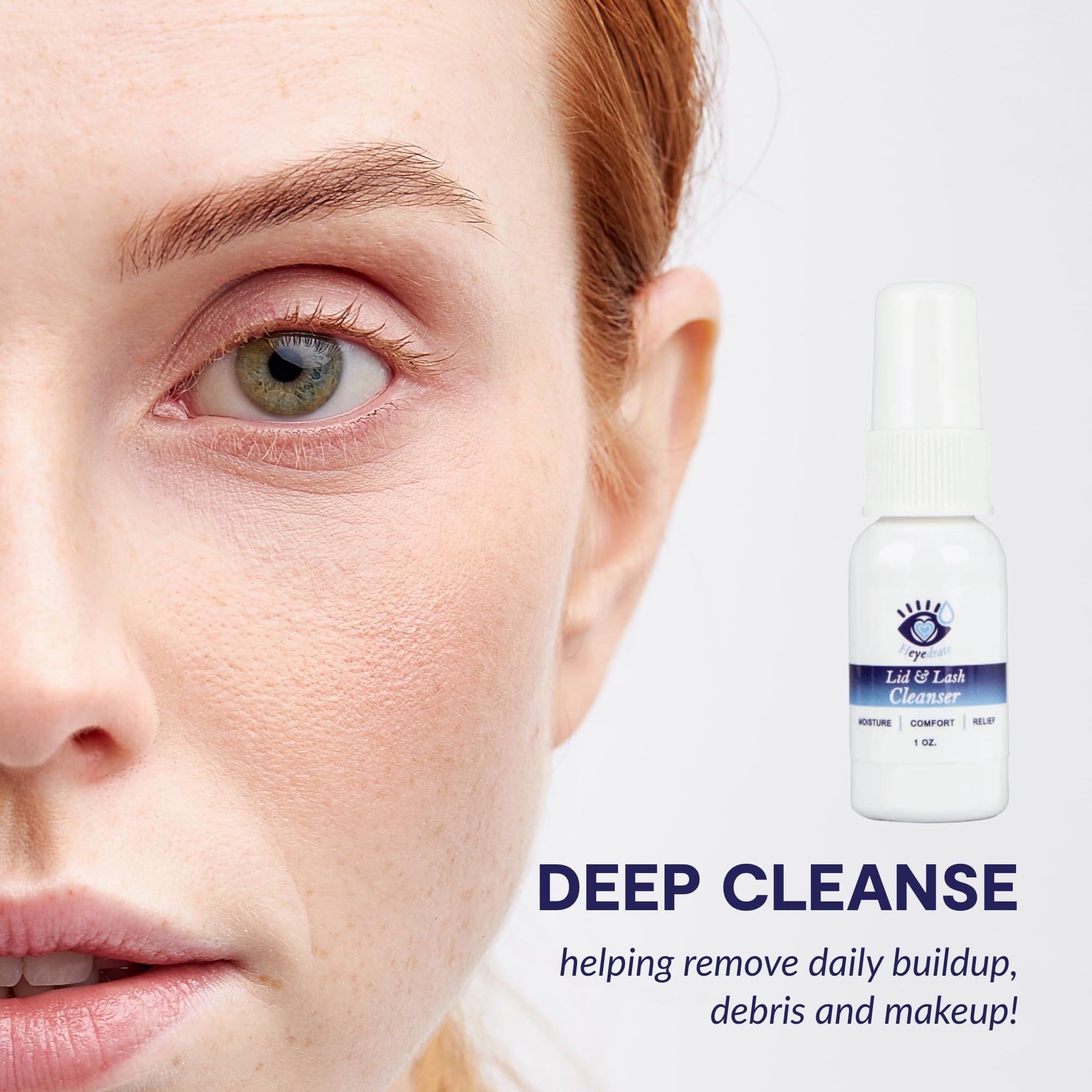 Eye Love Lid and Lash Cleanser being applied along lash line for clean lashes.