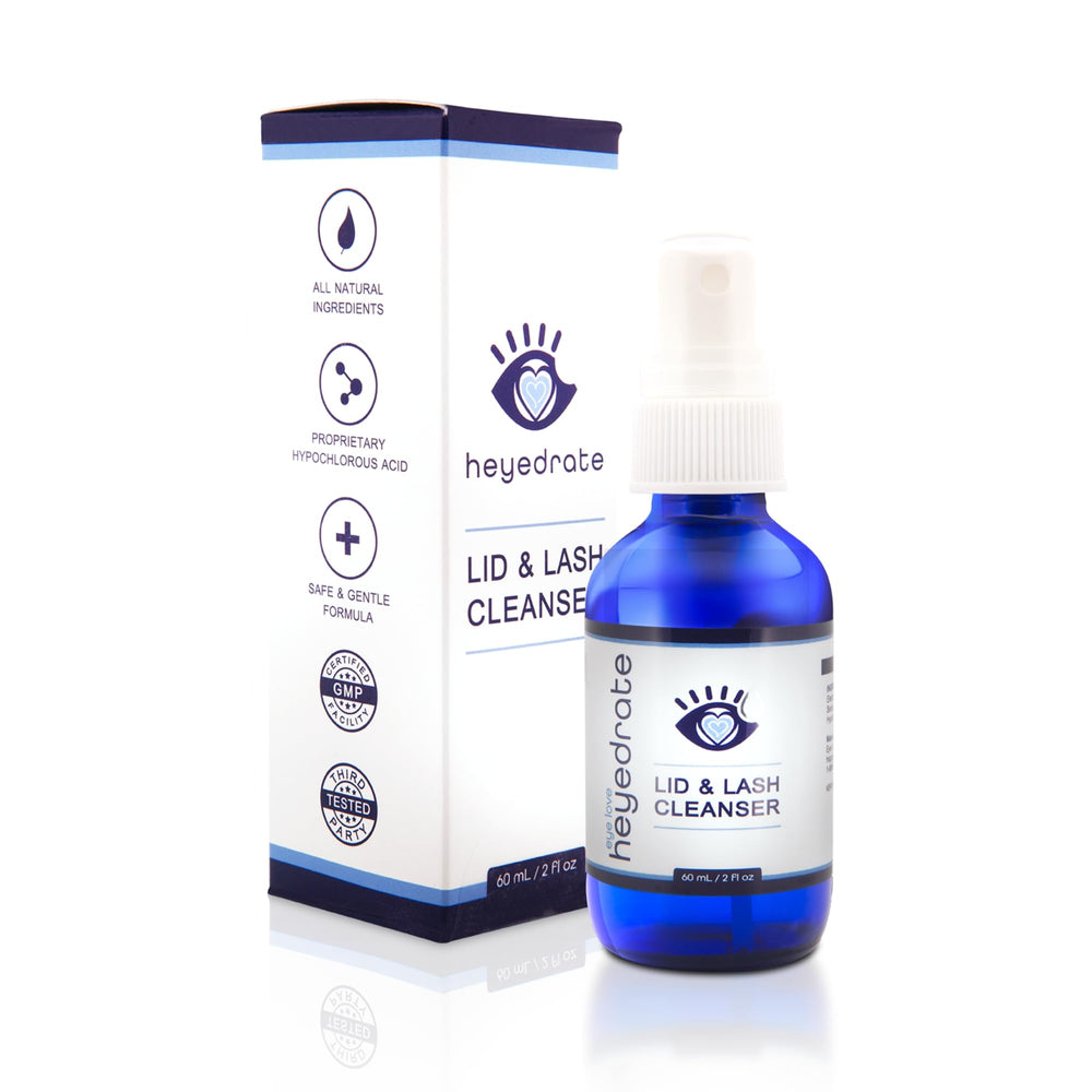 Eye Love lid and lash cleanser bottle delivers gentle spray for soothing eyelids and lashes.