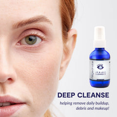 Eye Love lid-lash-cleanser pump-dispense shows easy application for daily eyelid cleansing.