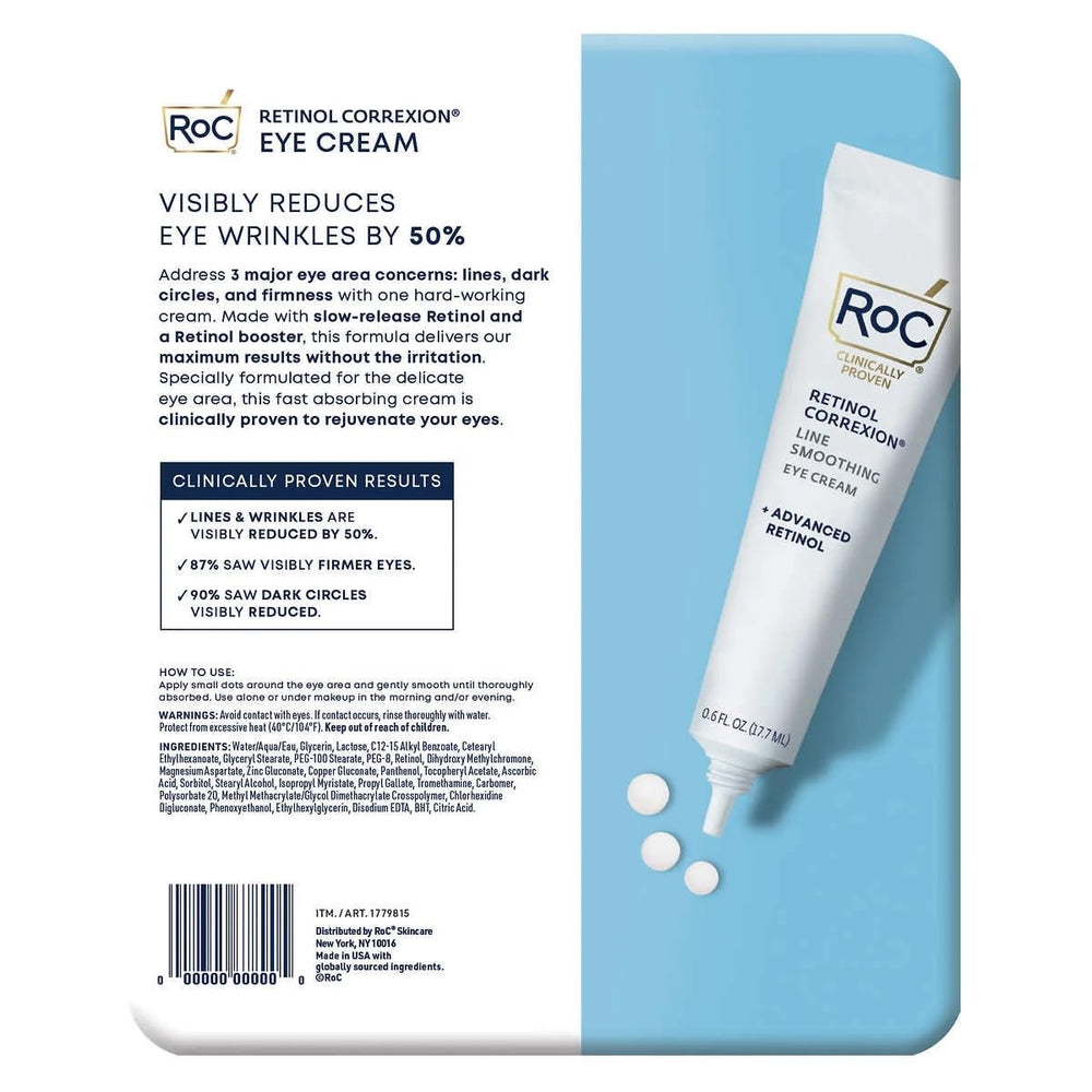 Eye See RoC Line Smoothing Eye Cream pack of three shown, supporting daily firming under eyes.