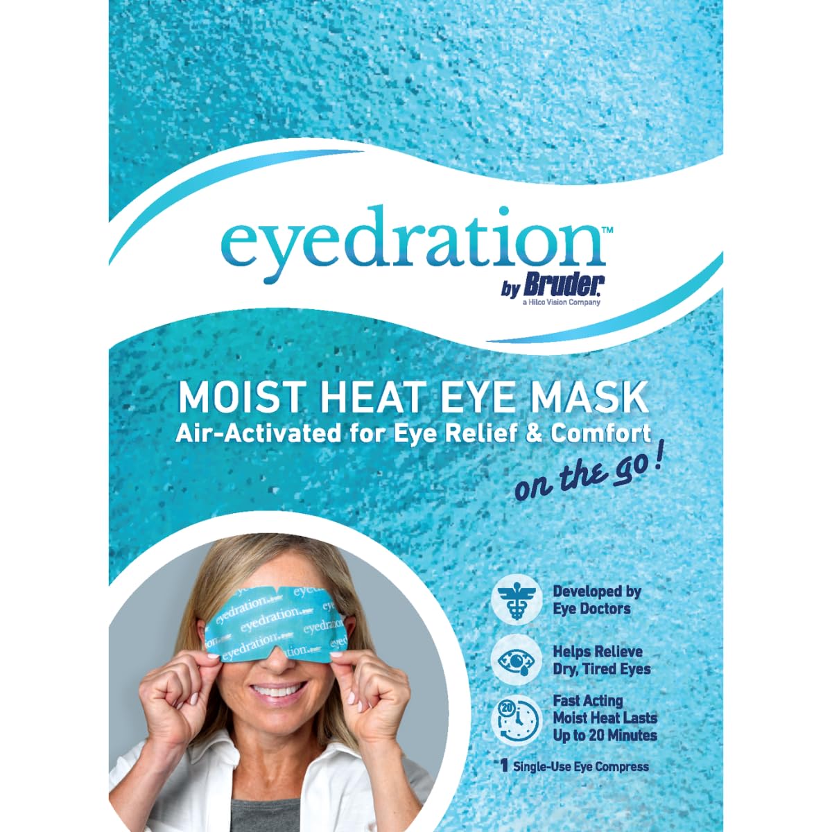 Eyedration travel-friendly eye mask in use during travel for convenience.