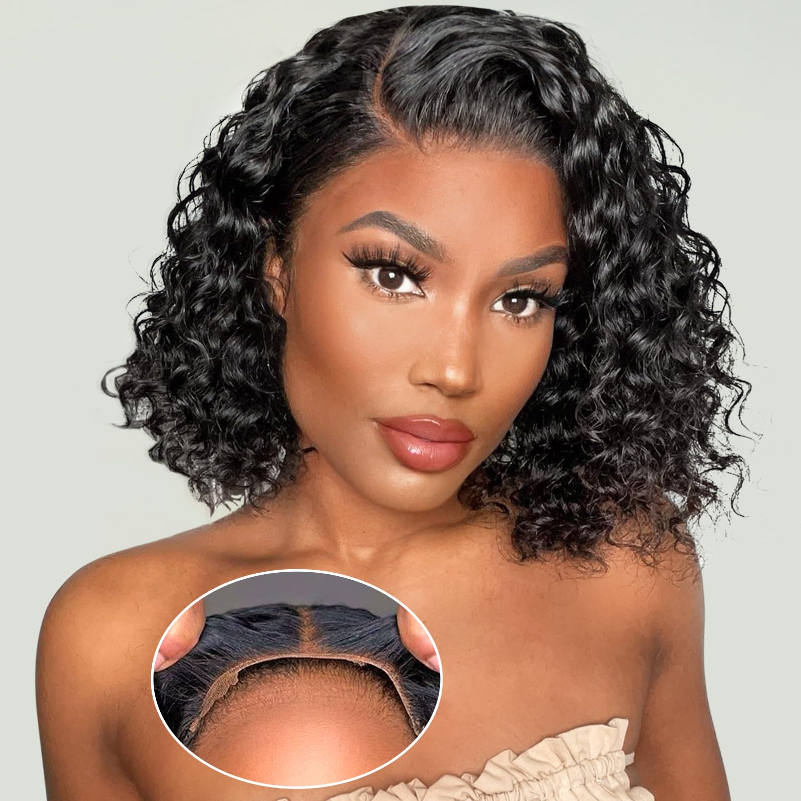 Eyefanniy glueless wig with Brazilian virgin curly bob 10 inch for natural volume