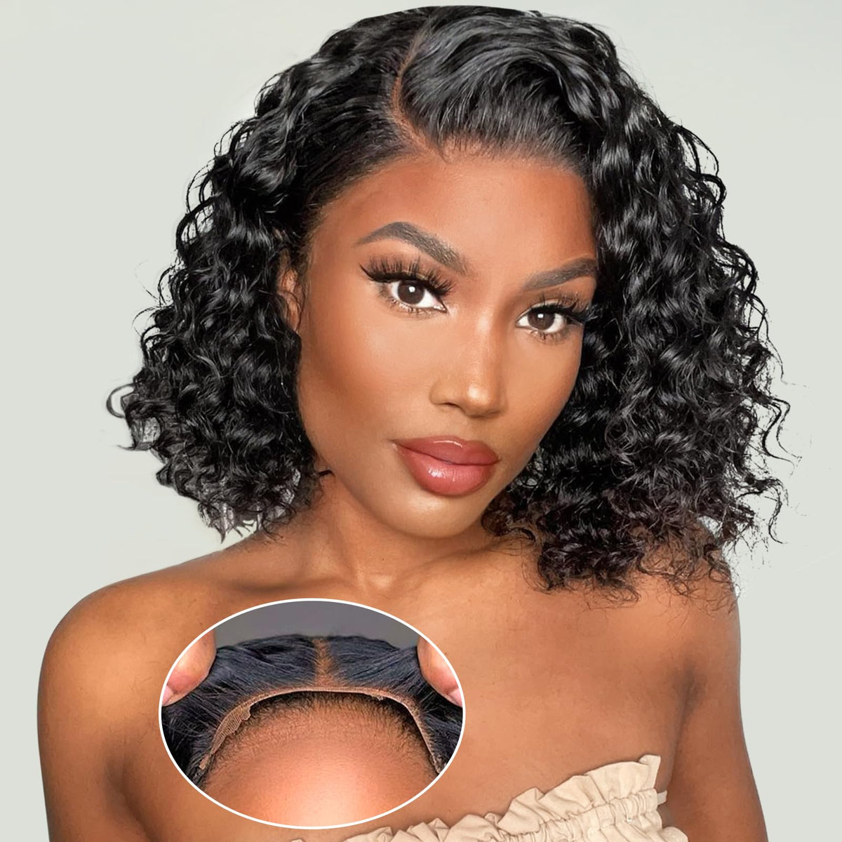 Eyefanniy glueless wig with Brazilian virgin curly bob 10 inch for natural volume