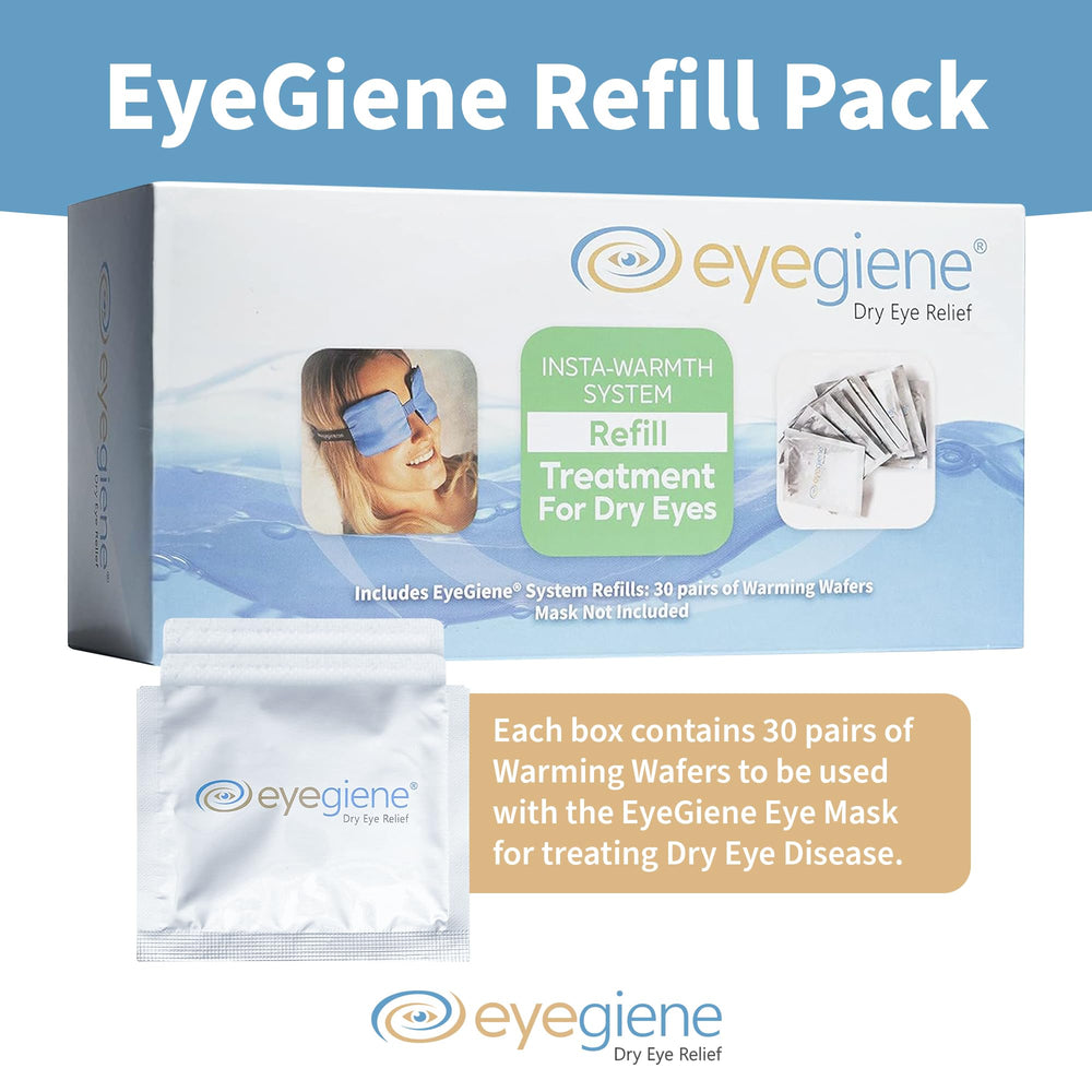EyeGiene refill pack back shows contents and usage guidance for convenient heat therapy.