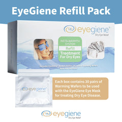 EyeGiene refill pack back shows contents and usage guidance for convenient heat therapy.