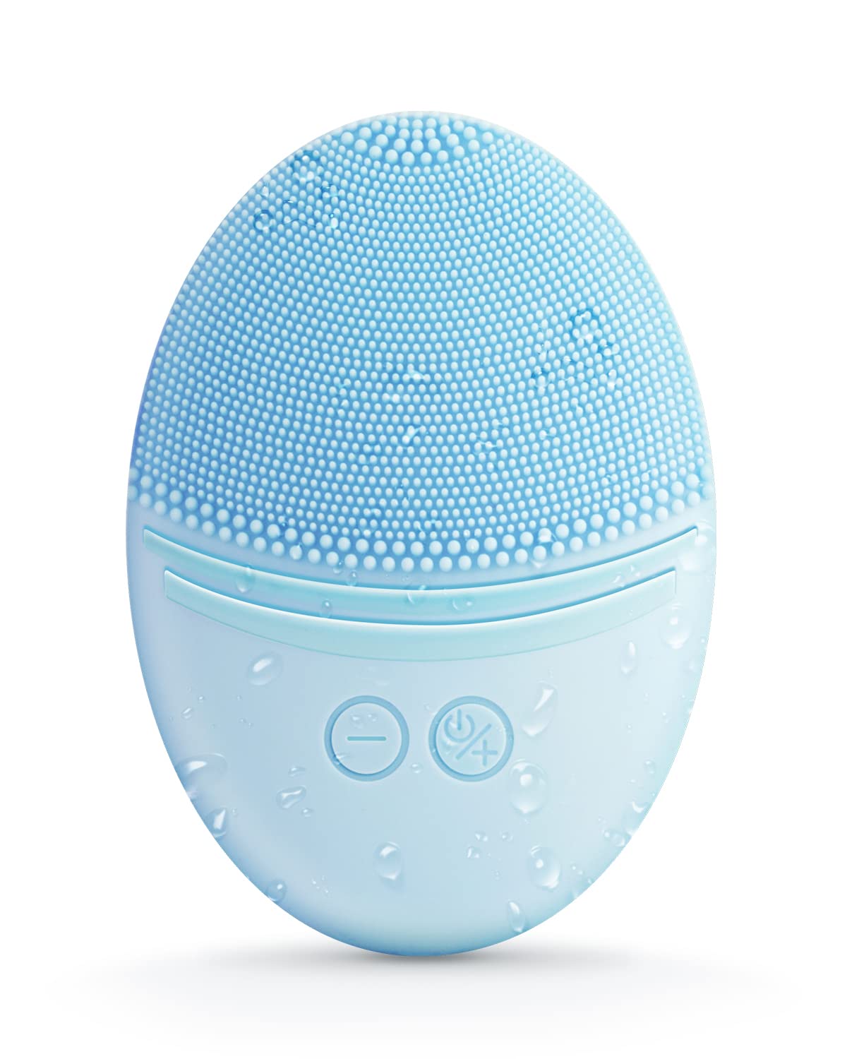 EZBASICS facial cleansing brush blue full view—ergonomic oval design enables easy cleansing
