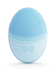 EZBASICS facial cleansing brush blue full view—ergonomic oval design enables easy cleansing