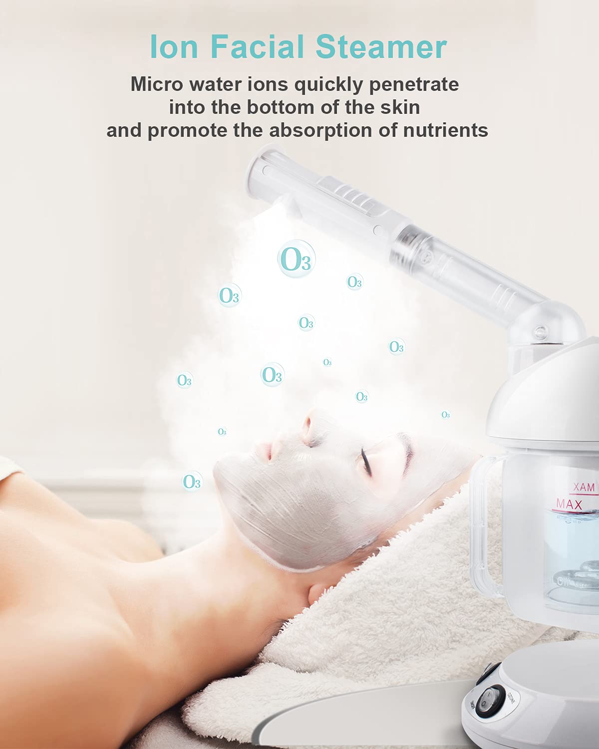 EZBASICS facial steamer ion particles for deeper cleansing.