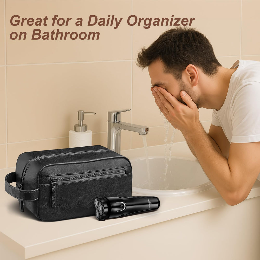 Ezday travel toiletry bag front pocket adds quick-access storage for small items.