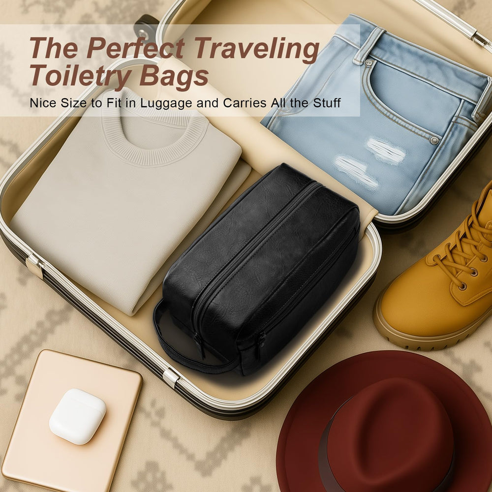 Ezday travel toiletry bag black handle featuring hanging option for convenient bathroom organization.