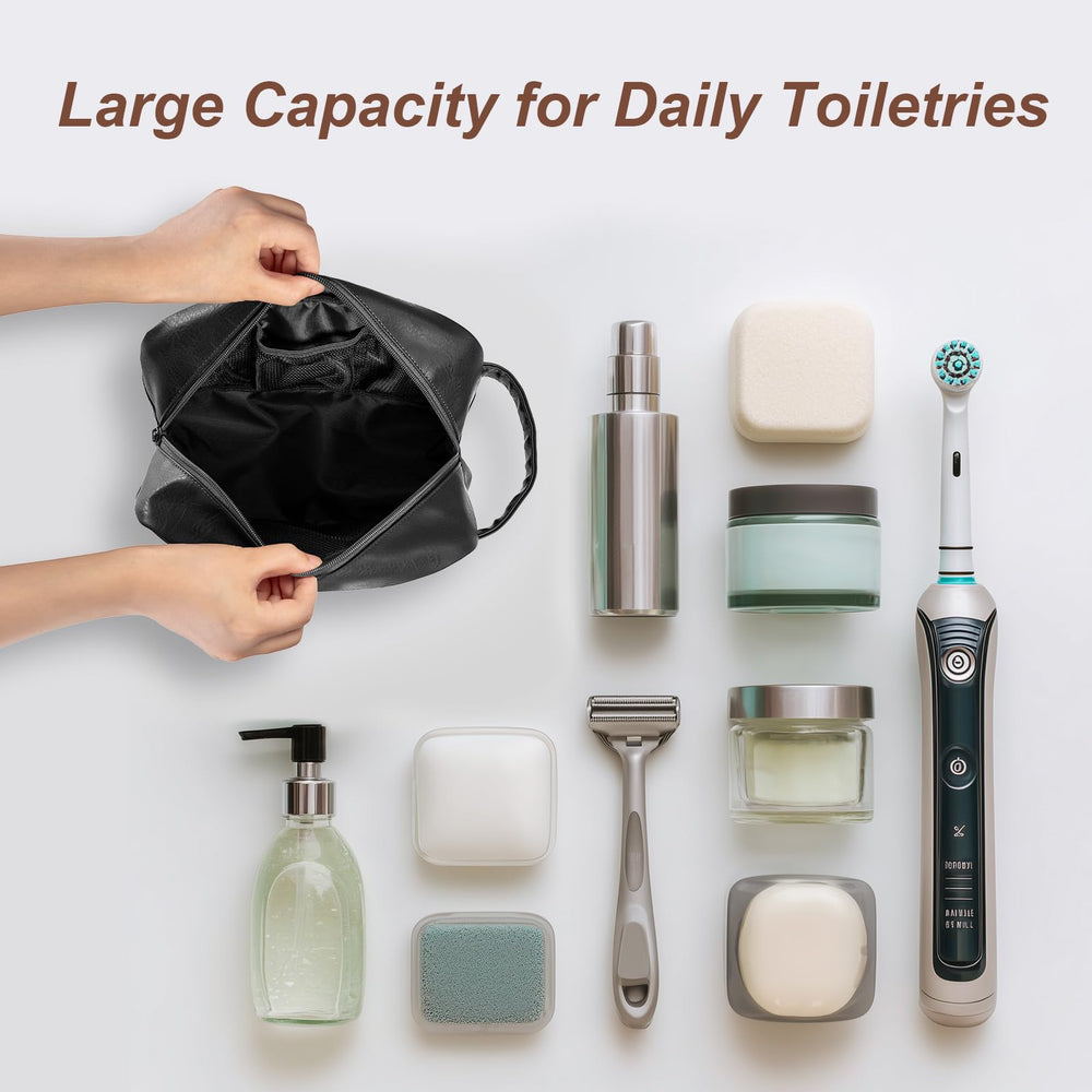 Ezday travel toiletry bag side view highlights water resistance and travel-friendly silhouette.