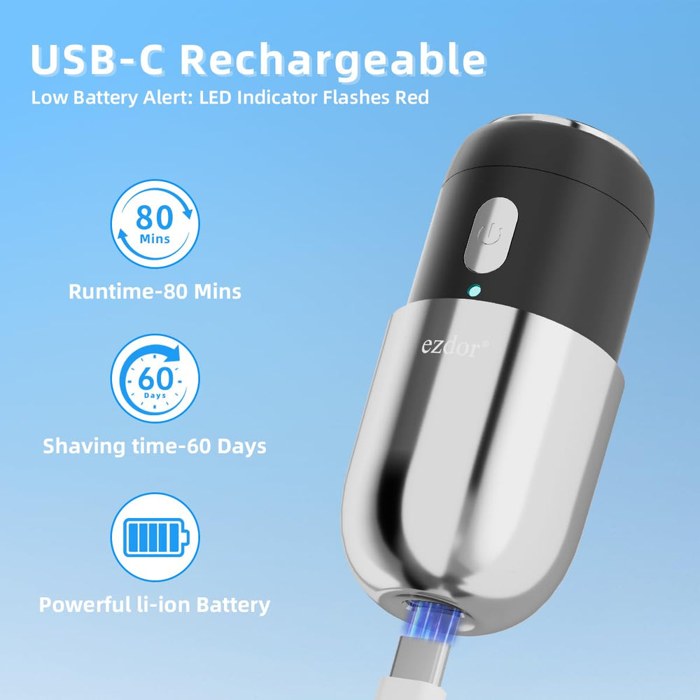 ezdor mini electric shaver USB-C charging port enables fast recharges
