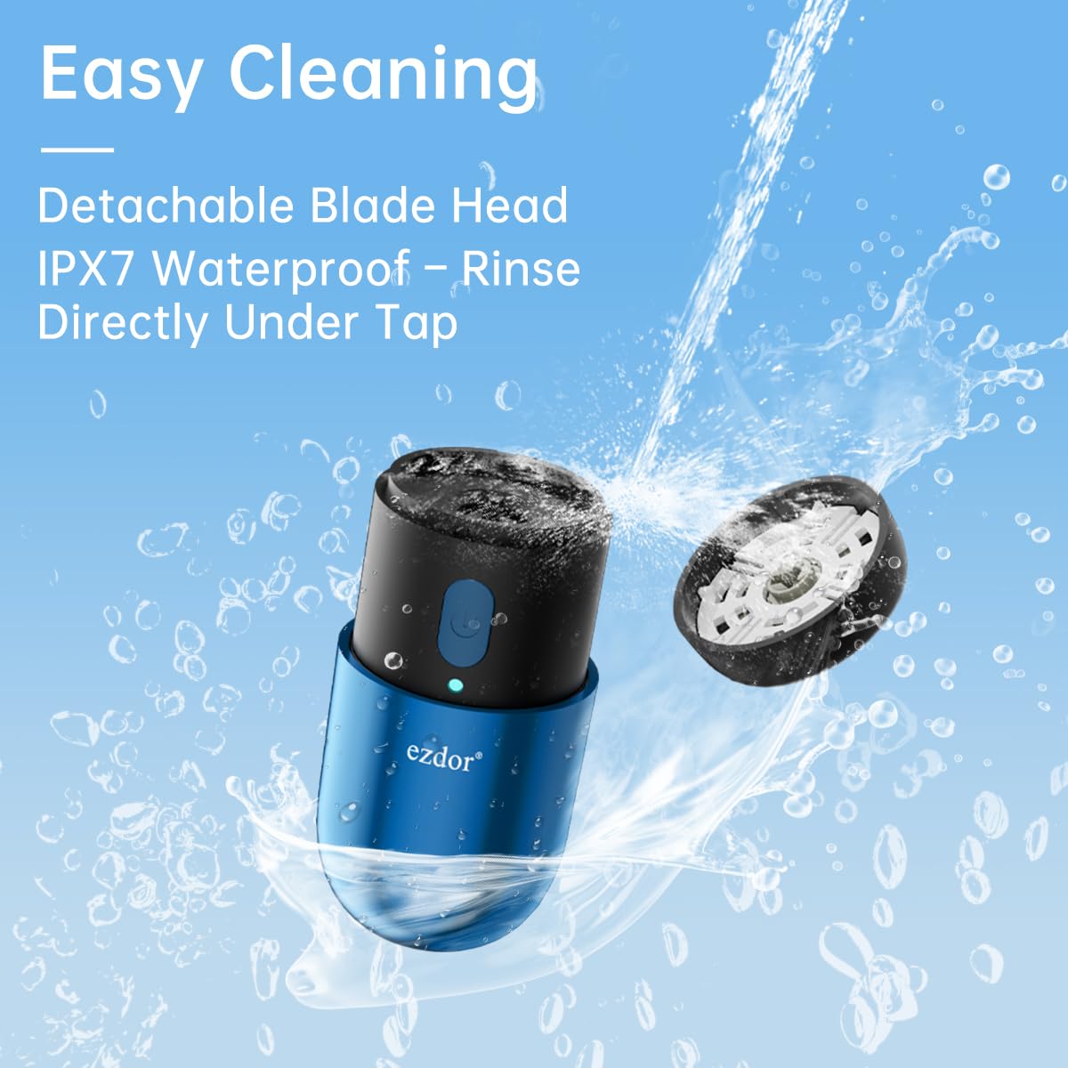 ezdor mini electric shaver waterproof image shows wet and dry shaving with easy faucet cleaning