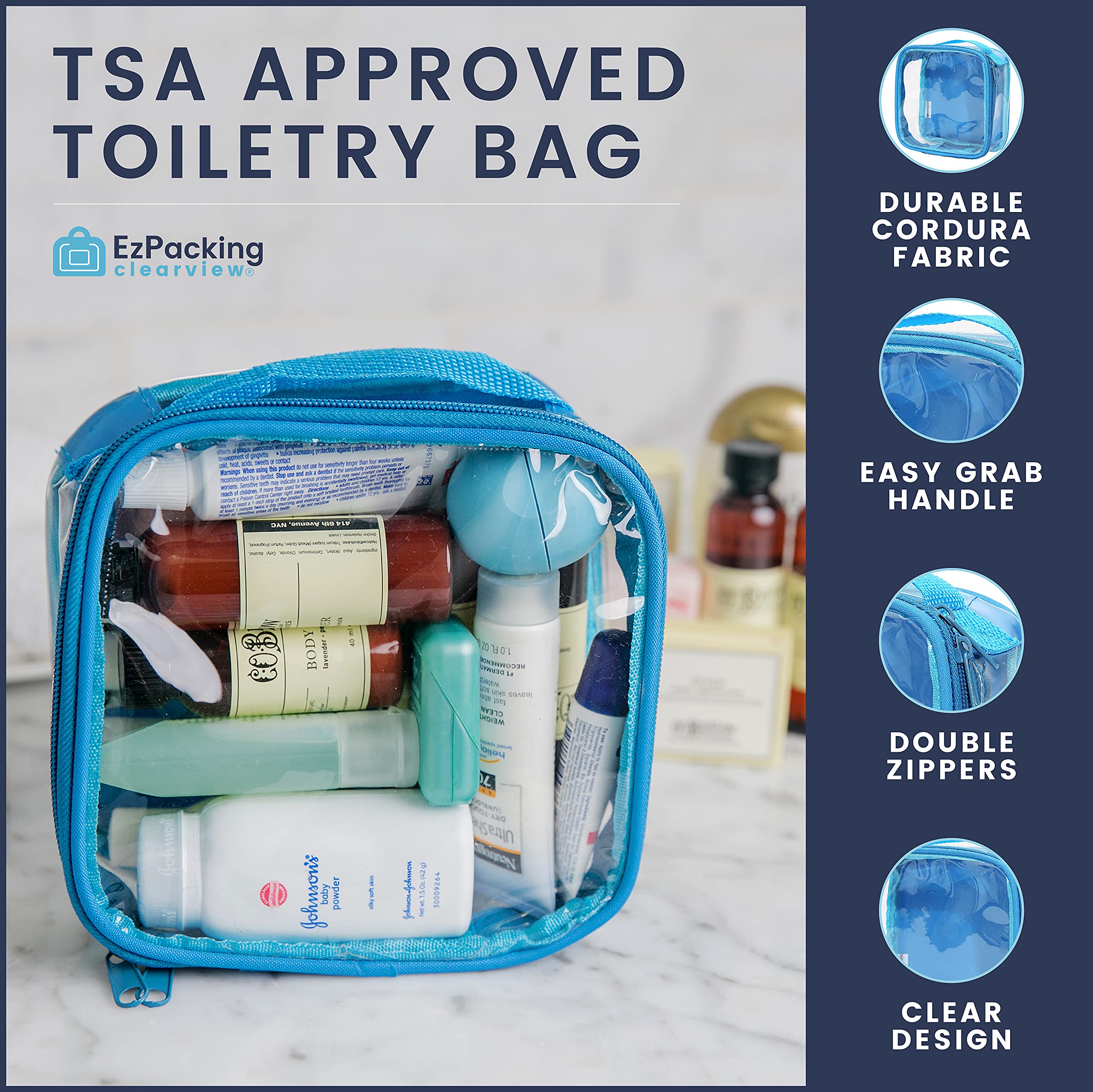 EzPacking clear toiletry bag for kids in color options