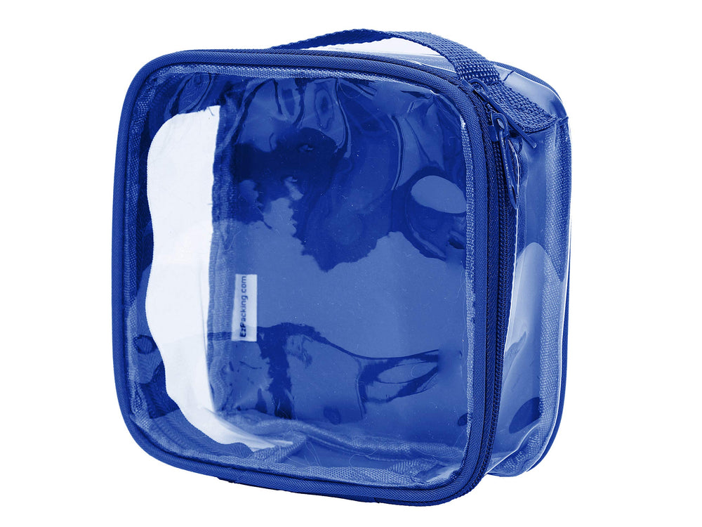 EzPacking clear travel toiletry bag royal blue front view for organized carry-on