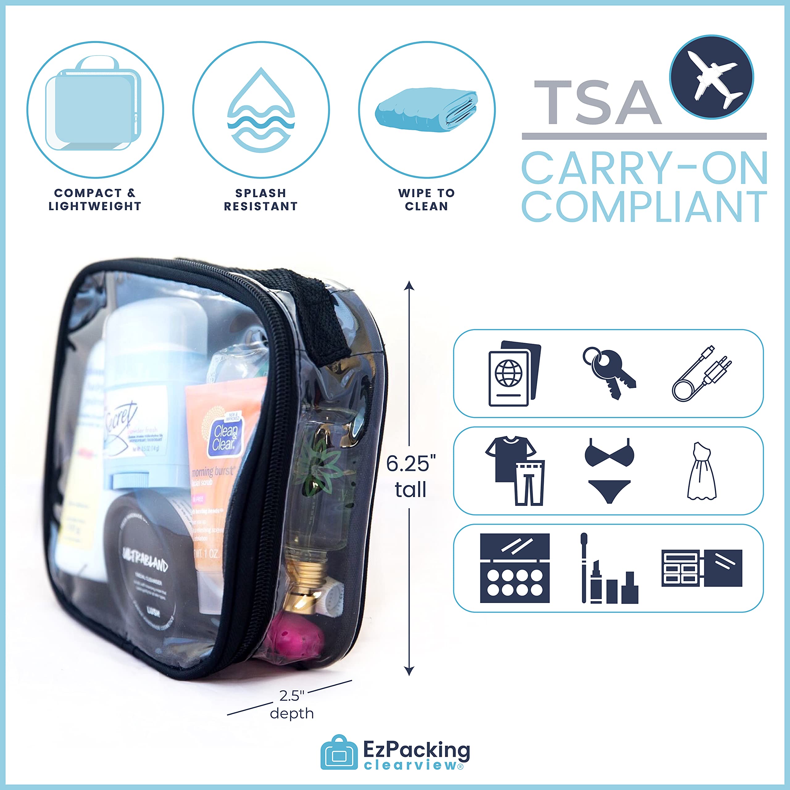 EzPacking transparent vinyl bag layout for quick inspections and visible contents.