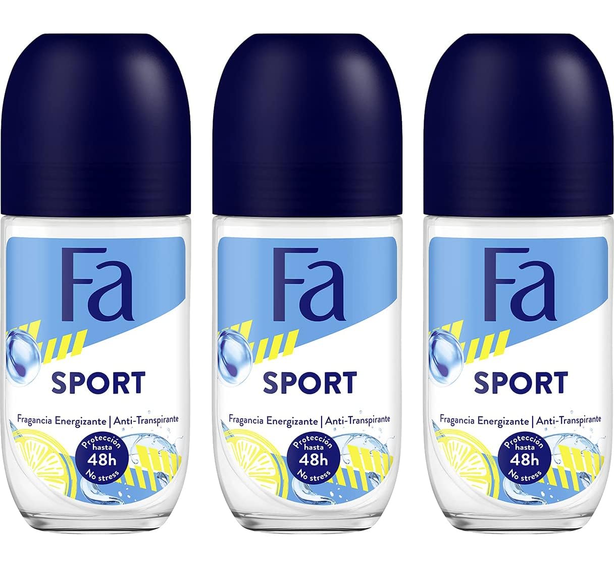Fa Deodorant Roll-On Sport 1.7oz pack – three-pack for daily, all-day freshness.