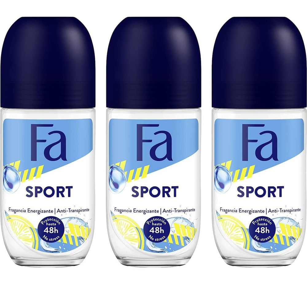Fa Deodorant Roll-On Sport 1.7oz pack – three-pack for daily, all-day freshness.